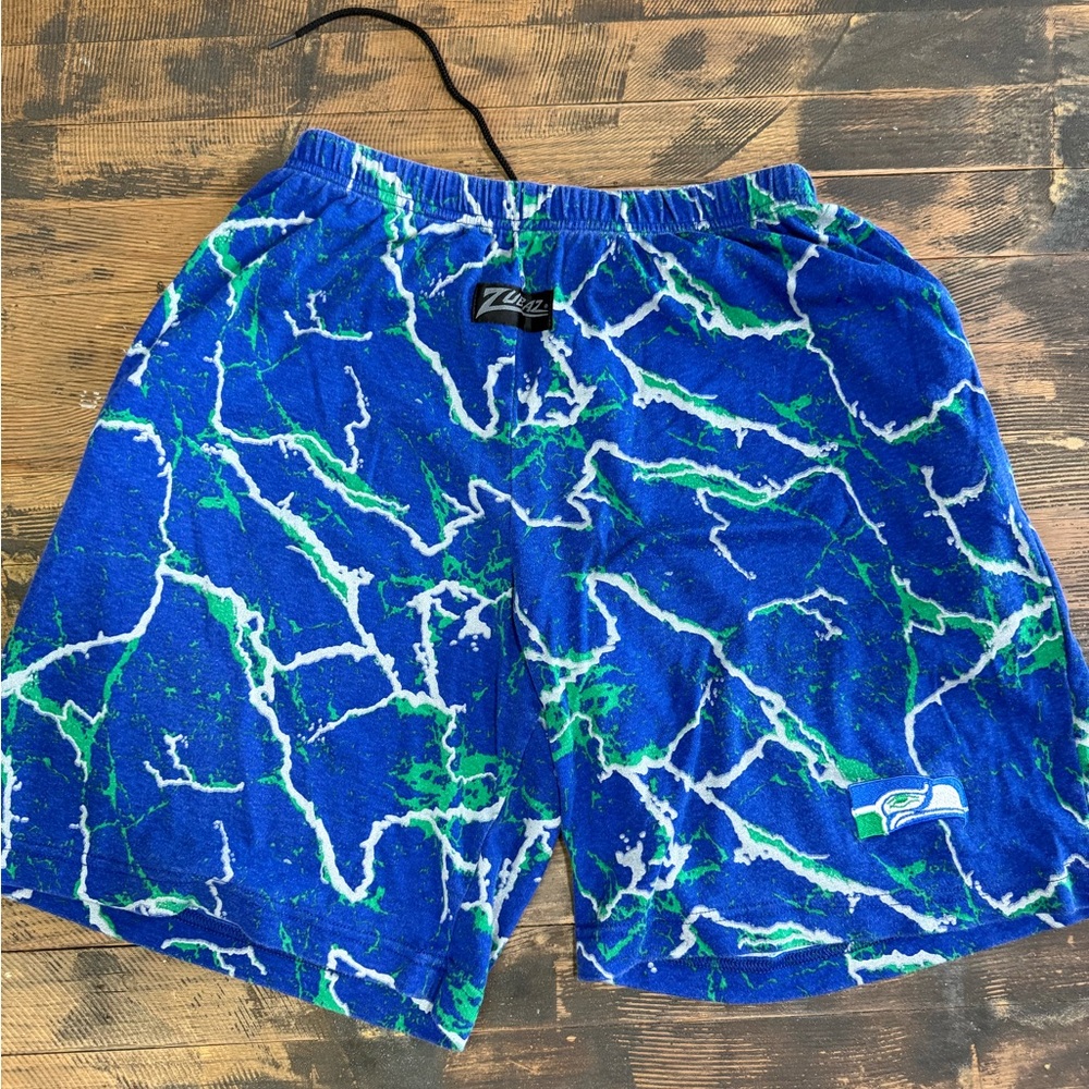 Vintage Tie Dye Splash Green Blue Seahawks Zubbaz Shorts Size Medium Made In USA